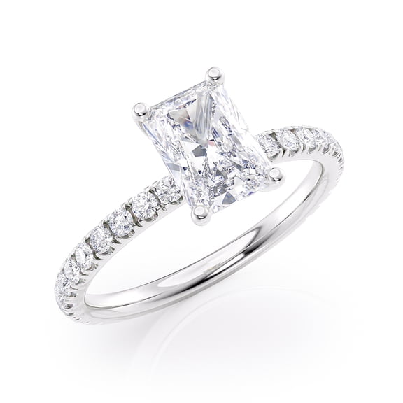 2 Carat Diamond and Radiant Cut Moissanite Engagement Ring in 14k White Gold (G-H/VS, G-H/SI, cttw) Size 8.5 by Beverly Hills Jewelers