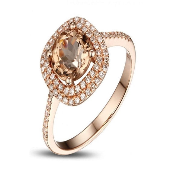 2 Carat Double Halo Morganite and Diamond Rose Gold Engagement Ring in 14k Rose Gold morganite & diamond engagement ring
