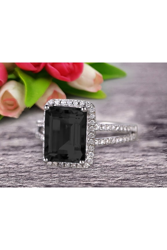 2 Carat Emerald Cut Black Diamond Moissanite Engagement Ring Moissanite Diamond Wedding Ring On 10K White Gold, Promise Ring, Anniversary Ring