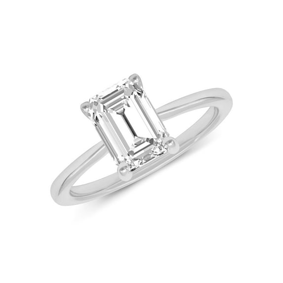 2 Carat - Emerald Cut Lab Grown Basket Regular Shank Setting Solitaire Diamond Engagement Ring in 14K White Gold(Ring Size: 8.5)