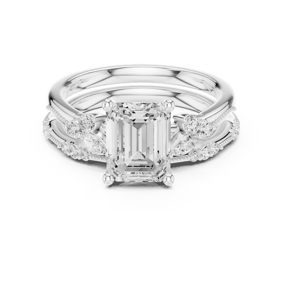 2 Carat Emerald Cut Moissanite Diamond 4 Prong Set Bridal Set - 18k ...