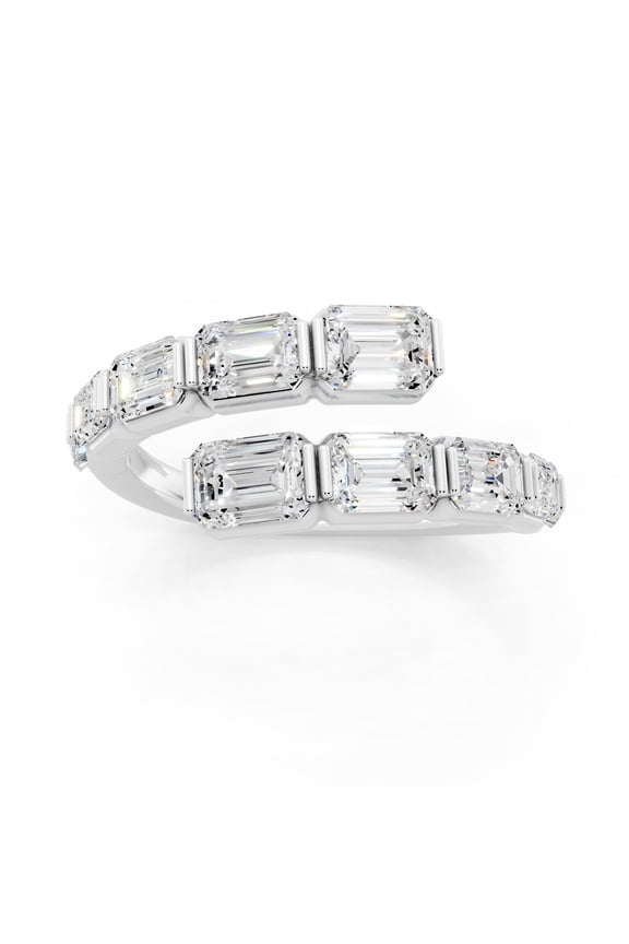 2 Carat Emerald Cut Moissanite Open Wedding Bands Ring for Women in 14K White Gold Plated 925 Sterling Silver Crossover Wrap Bypass Anniversary Ring D Color VVS1 Clarity Jewelry Gift for Her 5