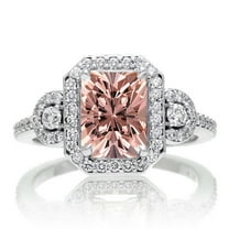 2 Carat Emerald Cut Morganite Halo Engagement Ring With 18K Gold Plating
