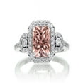 thumbnail image 1 of 2 Carat Emerald Cut Morganite and White Diamond Halo Engagement Ring on 10k White Gold, 1 of 1