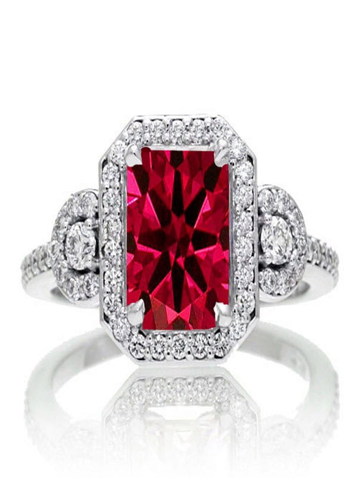 2 Carat Emerald Cut Ruby and White Diamond Halo Engagement Ring on
