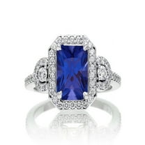 2 Carat Emerald Cut Sapphire and White Diamond Halo Engagement Ring on 10k White Gold