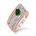 thumbnail image 1 of 2 Carat Emerald & Diamond Antique Trio Bridal Set Engagement Ring on 10k White Gold, 1 of 3