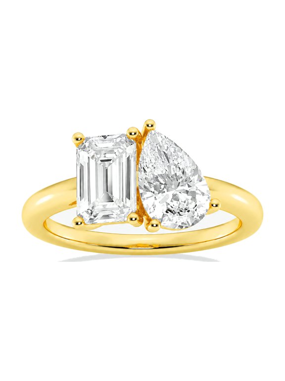 2 Cttw Igi Certified Lab Grown Emerald and Pear Diamond Toi Et Moi Two Stone Engagement Ring for Women | 14K Solid Yellow Gold | (E-F, VS1-VS2)