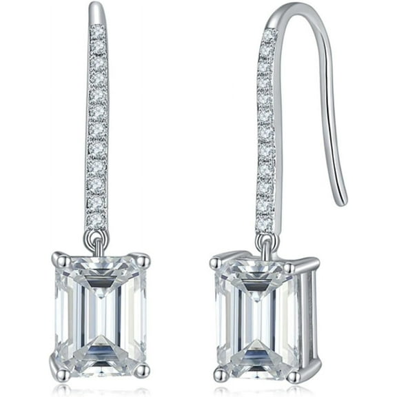 2 Carat Emerald cut Moissanite Earring for Women Lab Diamond Earrings Drop 18K Gold Plated with 925 Sterling Silver Diamond Dangle Earrings Moissanite Dangle Earrings