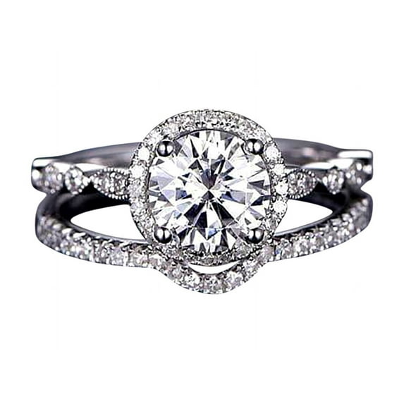 2 Carat Halo Moissanite and Diamond Bridal Ring Set in 10k White Gold
