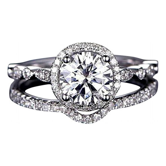 2 Carat Halo Moissanite and Diamond Bridal Ring Set in 10k White Gold