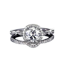 2 Carat Halo Moissanite and Moissanite Bridal Ring Set with 18k Gold Plating