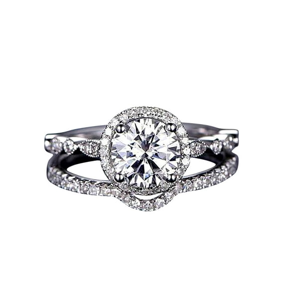 2 Carat Halo Moissanite and Moissanite Bridal Ring Set with 18k Gold Plating