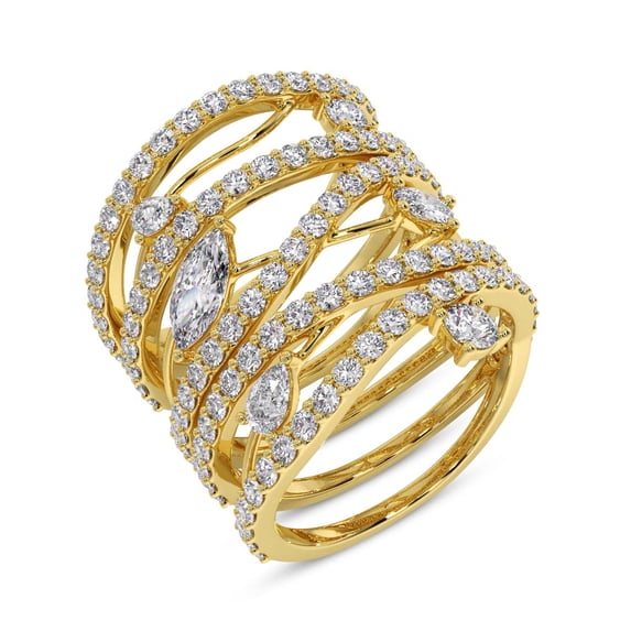 2 Carat IGI Certified 18K Yellow Gold LAB GROWN Diamond Ivy Cocktail Ring For Women FG Color VS Clarity ( Ring Size - 5 )