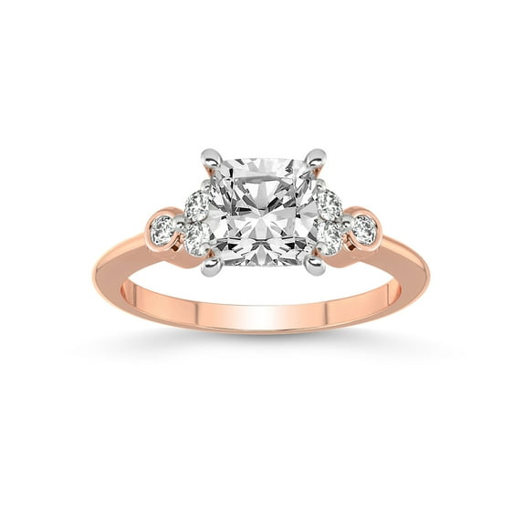 2 Carat IGI Certified Cushion Shape Lab Grown Diamond Engagement Ring | 14K Rose Gold |Amore Side Stone Lab Diamond Ring | FG-VS1-VS2 Quality Friendly Diamonds