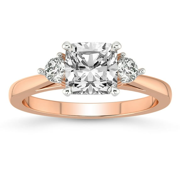IGI Certified 2 Carat Cushion Shape Lab Grown Diamond Engagement Ring | 14K Rose Gold | Synthia Three Stone Lab Diamond Ring | FG-VS1-VS2 Quality Friendly Diamonds