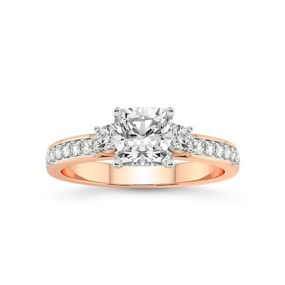 2 Carat IGI Certified Cushion Shape Lab Grown Diamond Engagement Ring | 14K Rose Gold | Trilogy Three Stone Lab Diamond Ring | FG-VS1-VS2 Quality Friendly Diamonds