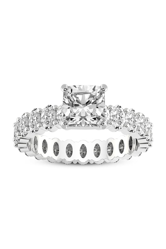 2 Carat IGI Certified Cushion Shape Lab Grown Diamond Engagement Ring | 14K White Gold | Celeste Side Oval Diamond Eternity Lab Diamond Ring | FG-VS1-VS2 Quality Friendly Diamonds