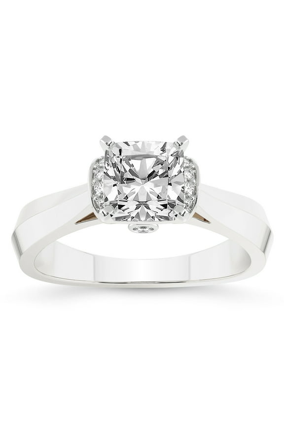 IGI Certified 2 Carat Cushion Shape Lab Grown Diamond Engagement Ring | 14K White Gold | Delanie Side Cuff Lab Diamond Ring | FG-VS1-VS2 Quality Friendly Diamonds