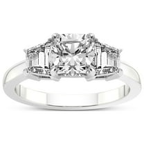 2 Carat IGI Certified Cushion Shape Lab Grown Diamond Engagement Ring | 14K White Gold |Dianna Three Stone Side Trapezium Diamond Ring | FG-VS1-VS2 Quality Friendly Diamonds