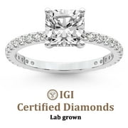 2 Carat IGI Certified Cushion Shape Lab Grown Diamond Engagement Ring | 14K White Gold | Emily Eternity Lab Diamond Ring | FG-VS1-VS2 Quality Friendly Diamonds