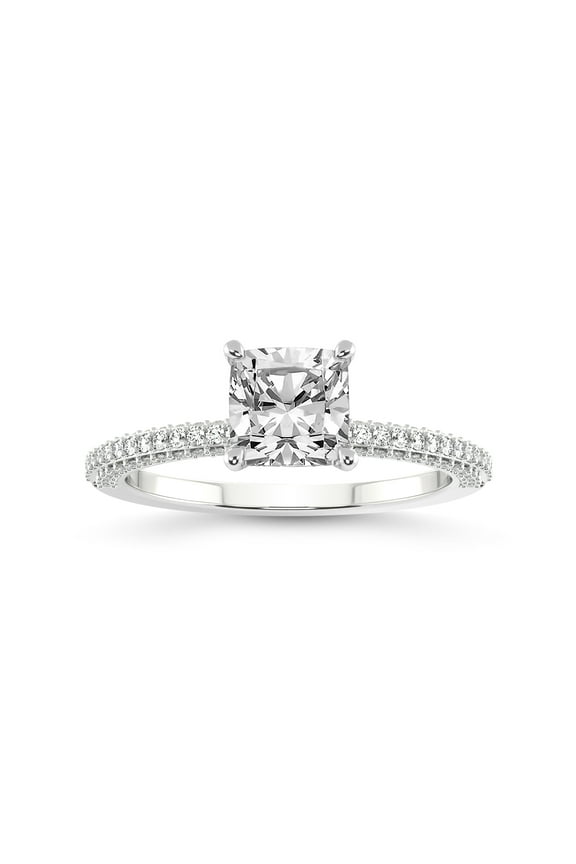 2 Carat IGI Certified Cushion Shape Lab Grown Diamond Engagement Ring | 14K White Gold | Grace Micro Pave Eternity Lab Diamond Ring | FG-VS1-VS2 Quality Friendly Diamonds