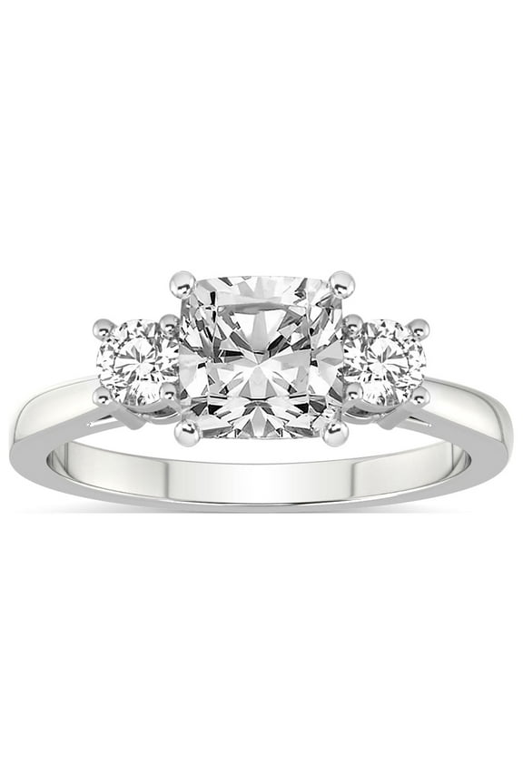 IGI Certified 2 Carat Cushion Shape Lab Grown Diamond Engagement Ring | 14K White Gold | Intricacy Three Stone Lab Diamond Ring | FG-VS1-VS2 Quality Friendly Diamonds