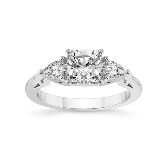 2 Carat IGI Certified Cushion Shape Lab Grown Diamond Engagement Ring | 14K White Gold | Leona Three stone Side Pear Shape Lab Diamond Ring | FG-VS1-VS2 Quality Friendly Diamonds