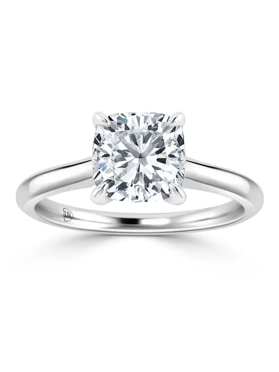 Cushion Shape White Diamond Engagement Ring, 2 ct, 14K White Gold