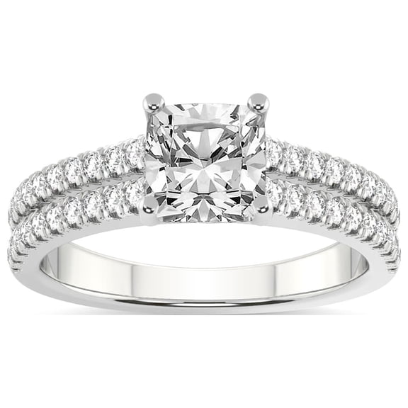 2 Carat IGI Certified Cushion Shape Lab Grown Diamond Engagement Ring | 14K White Gold | Tosca Secret Halo Double Band Lab Diamond Ring | FG-VS1-VS2 Quality Friendly Diamonds