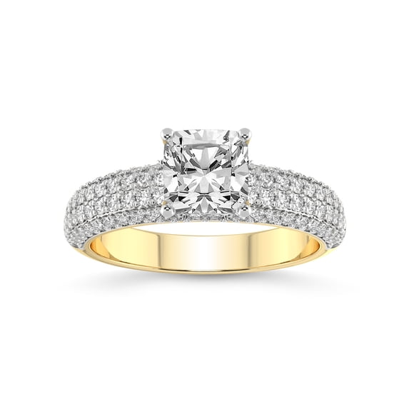 2 Carat IGI Certified Cushion Shape Lab Grown Diamond Engagement Ring | 14K Yellow Gold | Amira Luxe Secret Double Halo Lab Diamond Ring | FG-VS1-VS2 Quality Friendly Diamonds
