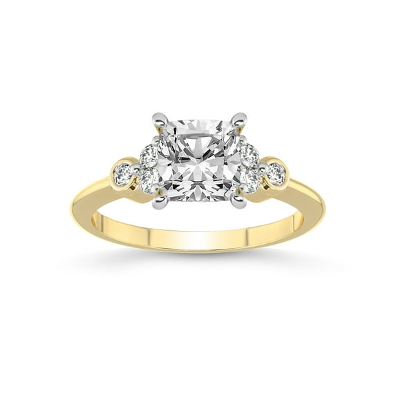 2 Carat IGI Certified Cushion Shape Lab Grown Diamond Engagement Ring | 14K Yellow Gold |Amore Side Stone Lab Diamond Ring | FG-VS1-VS2 Quality Friendly Diamonds