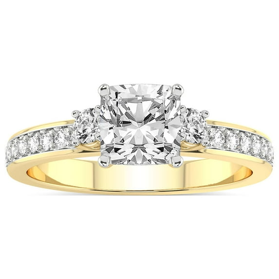 2 Carat IGI Certified Cushion Shape Lab Grown Diamond Engagement Ring | 14K Yellow Gold | Trilogy Three Stone Lab Diamond Ring | FG-VS1-VS2 Quality Friendly Diamonds