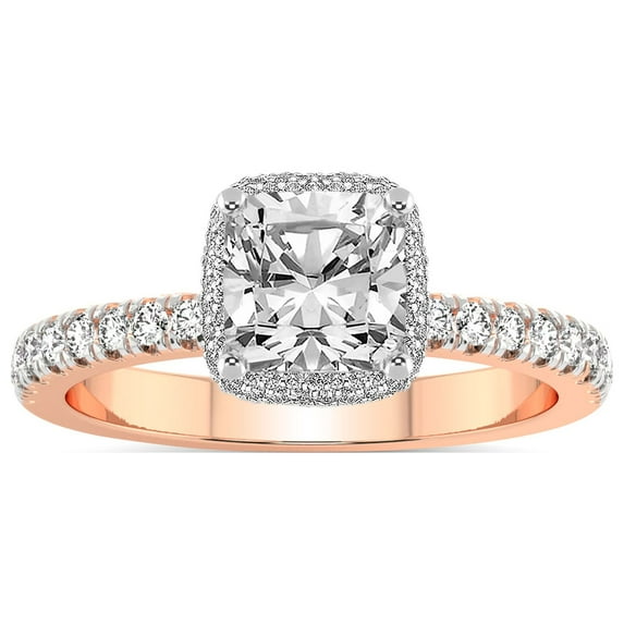 IGI Certified 2 Carat Cushion Shape Lab Grown Diamond Engagement Ring | 14K Rose Gold | Amarya Secret Double Halo Lab Diamond Ring | FG-VS1-VS2 Quality Friendly Diamonds