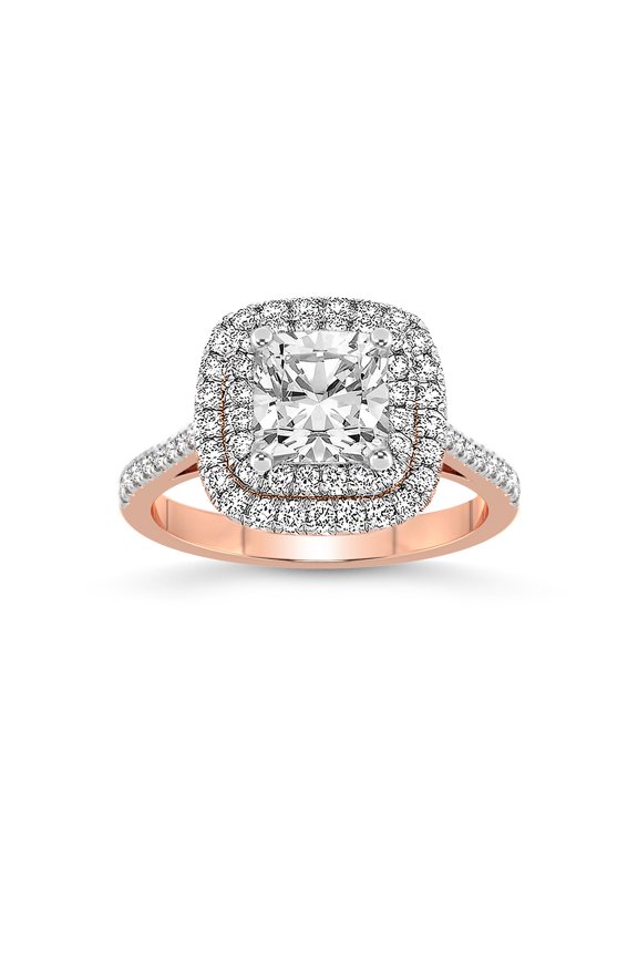 2 Carat | IGI Certified Cushion Shape Lab Grown Diamond Engagement Ring For Women | 14K Rose Gold | Lab Created Arya Double Halo Diamond Engagement Ring | FG-VS1-VS2 Quality
