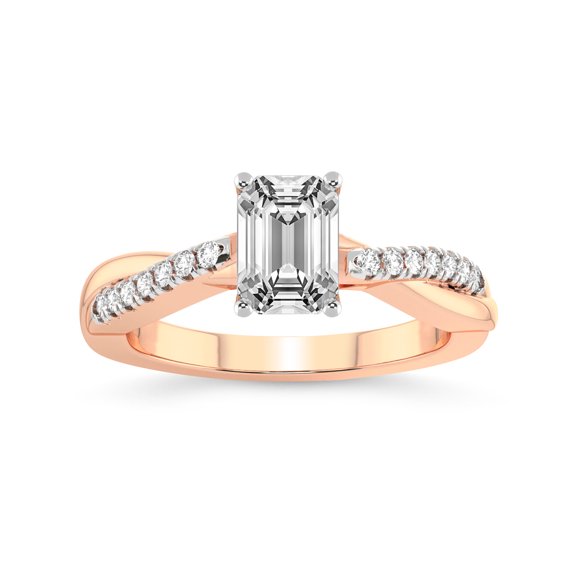 2 Carat IGI Certified Emerald Shape Lab Grown Diamond Engagement Ring | 14K Rose Gold | Twisted Vine Lab Diamond Ring | FG-VS1-VS2 Quality Friendly Diamonds