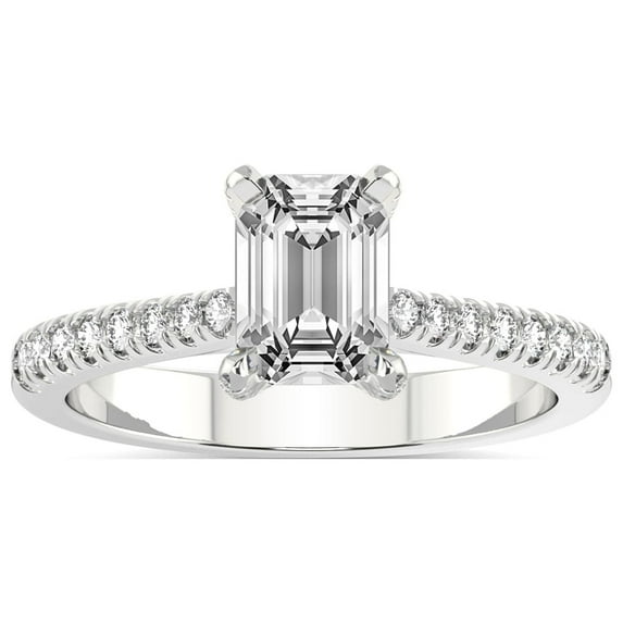 2 Carat IGI Certified Emerald Shape Lab Grown Diamond Engagement Ring | 14K White Gold | Amy Tapered Eternity Lab Diamond Ring | FG-VS1-VS2 Quality Friendly Diamonds