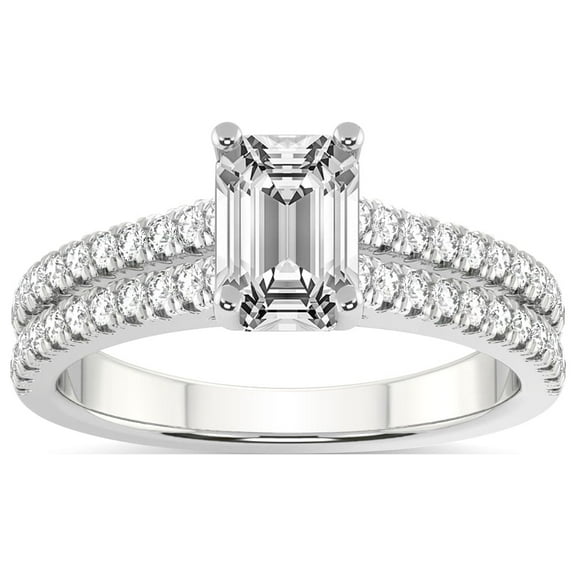 2 Carat IGI Certified Emerald Shape Lab Grown Diamond Engagement Ring | 14K White Gold | Tosca Secret Halo Double Band Lab Diamond Ring | FG-VS1-VS2 Quality Friendly Diamonds