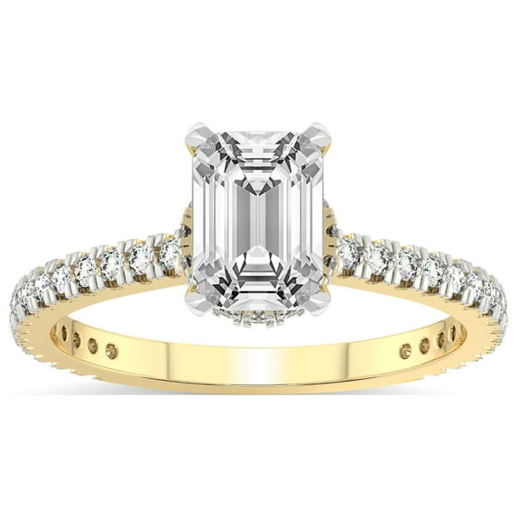 2 Carat IGI Certified Emerald Shape Lab Grown Diamond Engagement Ring | 14K Yellow Gold | Myra Secret Halo Lab Diamond Ring | FG-VS1-VS2 Quality Friendly Diamonds