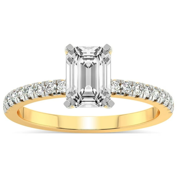 2 Carat IGI Certified Emerald Shape Lab Grown Diamond Engagement Ring | 14K Yellow Gold | Venetia Half Eternity Lab Diamond Ring | FG-VS1-VS2 Quality Friendly Diamonds