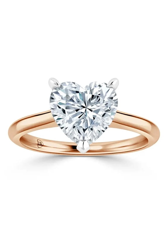 Heart Shape Lab Grown Diamond Engagement Ring, 2 ct, 14K Rose Gold, Solitaire
