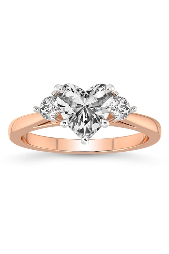 IGI Certified 2 Carat Heart Shape Lab Grown Diamond Engagement Ring | 14K Rose Gold | Synthia Three Stone Lab Diamond Ring | FG-VS2-VS2 Quality Friendly Diamonds