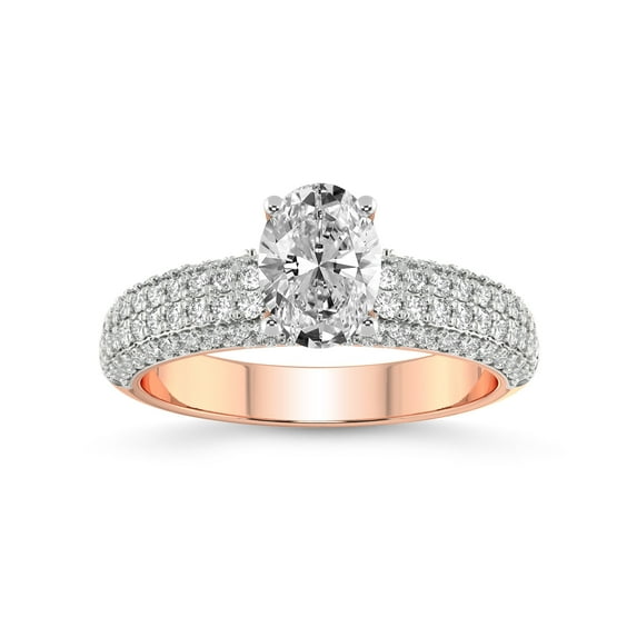 2 Carat IGI Certified Oval Shape Lab Grown Diamond Engagement Ring | 14K Rose Gold | Amira Luxe Secret Double Halo Lab Diamond Ring | FG-VS1-VS2 Quality Friendly Diamonds