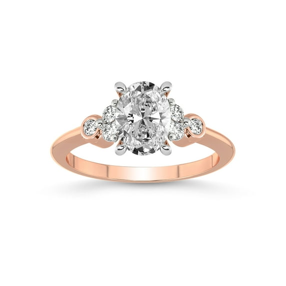 2 Carat IGI Certified Oval Shape Lab Grown Diamond Engagement Ring | 14K Rose Gold |Amore Side Stone Lab Diamond Ring | FG-VS1-VS2 Quality Friendly Diamonds