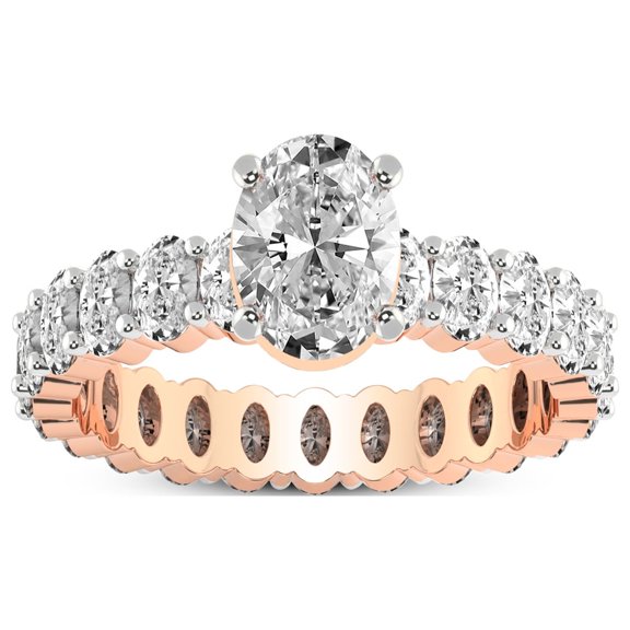 2 Carat IGI Certified Oval Shape Lab Grown Diamond Engagement Ring | 14K Rose Gold | Celeste Side Oval Diamond Eternity Lab Diamond Ring | FG-VS1-VS2 Quality Friendly Diamonds
