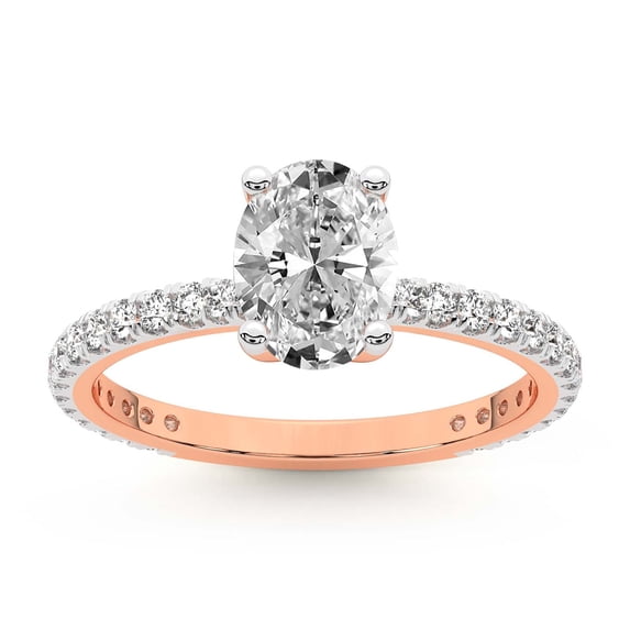 2 Carat IGI Certified Oval Shape Lab Grown Diamond Engagement Ring | 14K Rose Gold | Emily Eternity Lab Diamond Ring | FG-VS1-VS2 Quality Friendly Diamonds