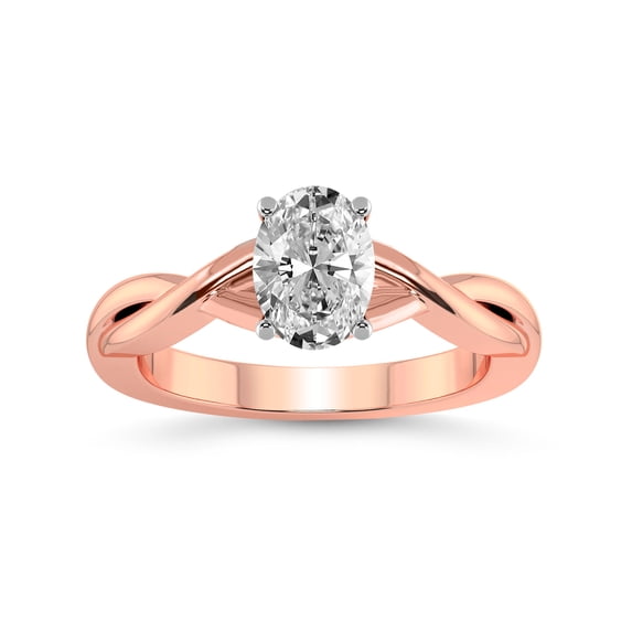 2 Carat IGI Certified Oval Shape Lab Grown Diamond Engagement Ring | 14K Rose Gold | Intertwine Bliss Solitaire Lab Diamond Ring | FG-VS1-VS2 Quality Friendly Diamonds