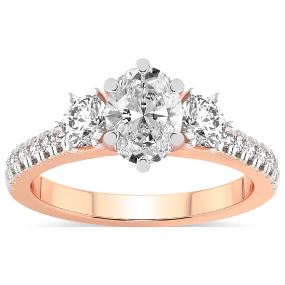 2 Carat IGI Certified Oval Shape Lab Grown Diamond Engagement Ring | 14K Rose Gold | Tiara Three Stone Lab Diamond Ring | FG-VS1-VS2 Quality Friendly Diamonds
