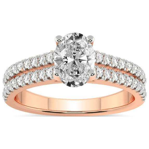 2 Carat IGI Certified Oval Shape Lab Grown Diamond Engagement Ring | 14K Rose Gold | Tosca Secret Halo Double Band Lab Diamond Ring | FG-VS1-VS2 Quality Friendly Diamonds
