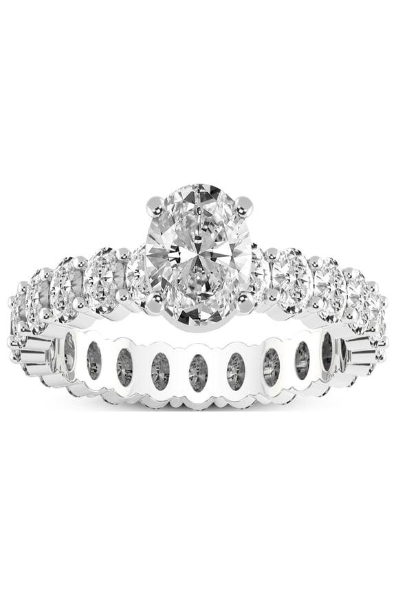 2 Carat IGI Certified Oval Shape Lab Grown Diamond Engagement Ring | 14K White Gold | Celeste Side Oval Diamond Eternity Lab Diamond Ring | FG-VS1-VS2 Quality Friendly Diamonds